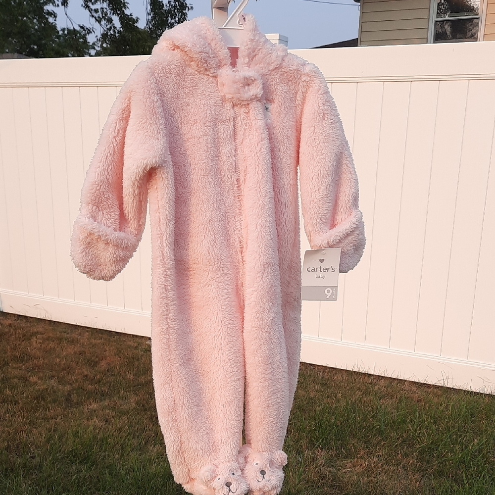 Carter's Soft Pink Sherpa 9 Month Baby Bear Jumpsuit